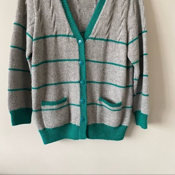 Minkha-Made in Bolivia 100% Alpaca Striped Knit Button Front Sweater - Picture 3 of 11